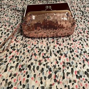 Coach Rose Gold Sequin Kisslock Framed Evening Clutch